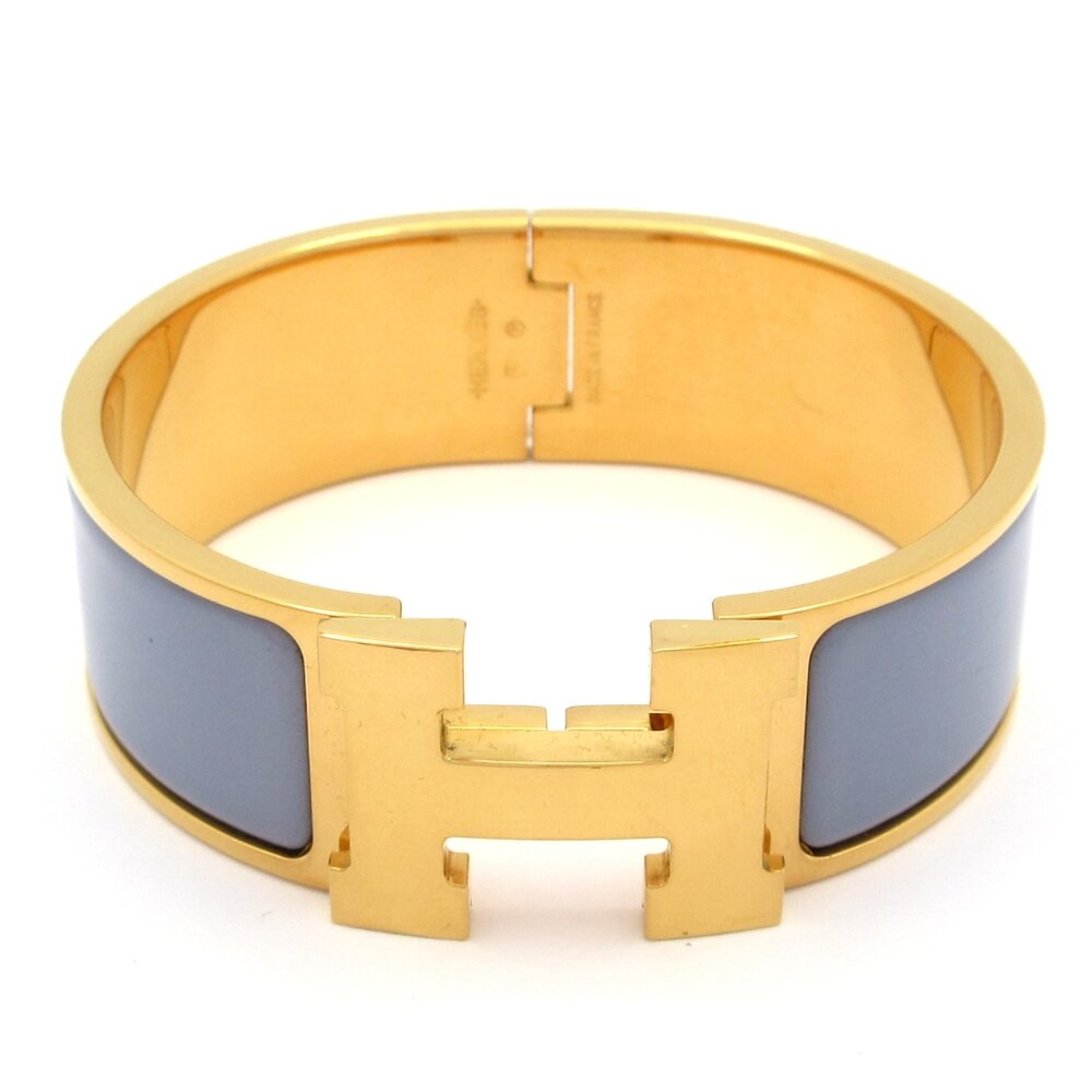 Hermès Clic Clac H Bangle Gold Blue Gray Hardware Patent Leather